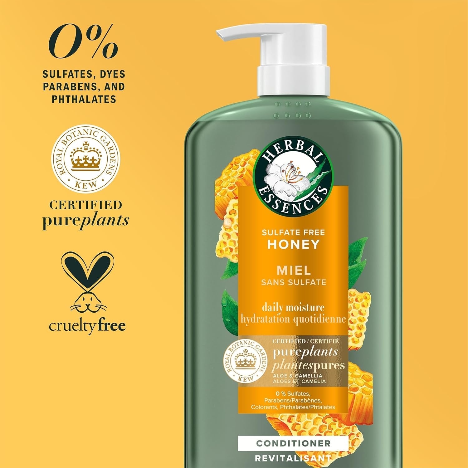 Herbal Essences Honey Daily Moisture Conditioner, Protects and Nourishes Dry Hair, Hydrating Conditioner with Certified Camellia Oil and Aloe Vera, Moisturizing and Safe For All Hair Types, 33.8oz