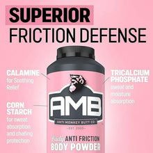 Anti Monkey Butt Lady anti friction body powder bottle with pink label and black cap