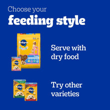 Pedigree puppy wet food feeding style guide with pouch and dry food options
