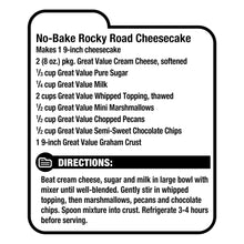 Recipe directions card listing chopped pecans cheesecake ingredients and steps