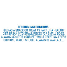Feeding instructions panel on a dog treat bag