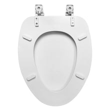 White elongated toilet seat underside with mounting holes and support tabs