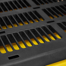 Black slotted shelf deck with yellow support strip detail