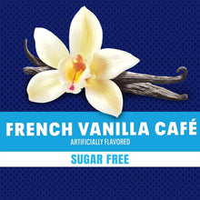 French Vanilla Café instant mix label with vanilla flower and sugar free text