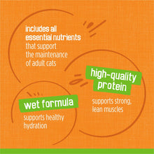 Wet cat food can label with wet formula and high-quality protein benefits