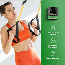 Creatine powder container, black lid and green label