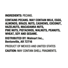 Ingredients and allergy statement for pecans; may contain other tree nuts