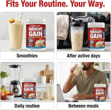 Naturade Weight Gain vanilla drink mix tub with smoothie and shaker bottle