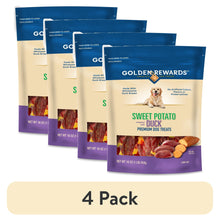 Golden Rewards sweet potato duck dog treat pouches, 4-pack stacked