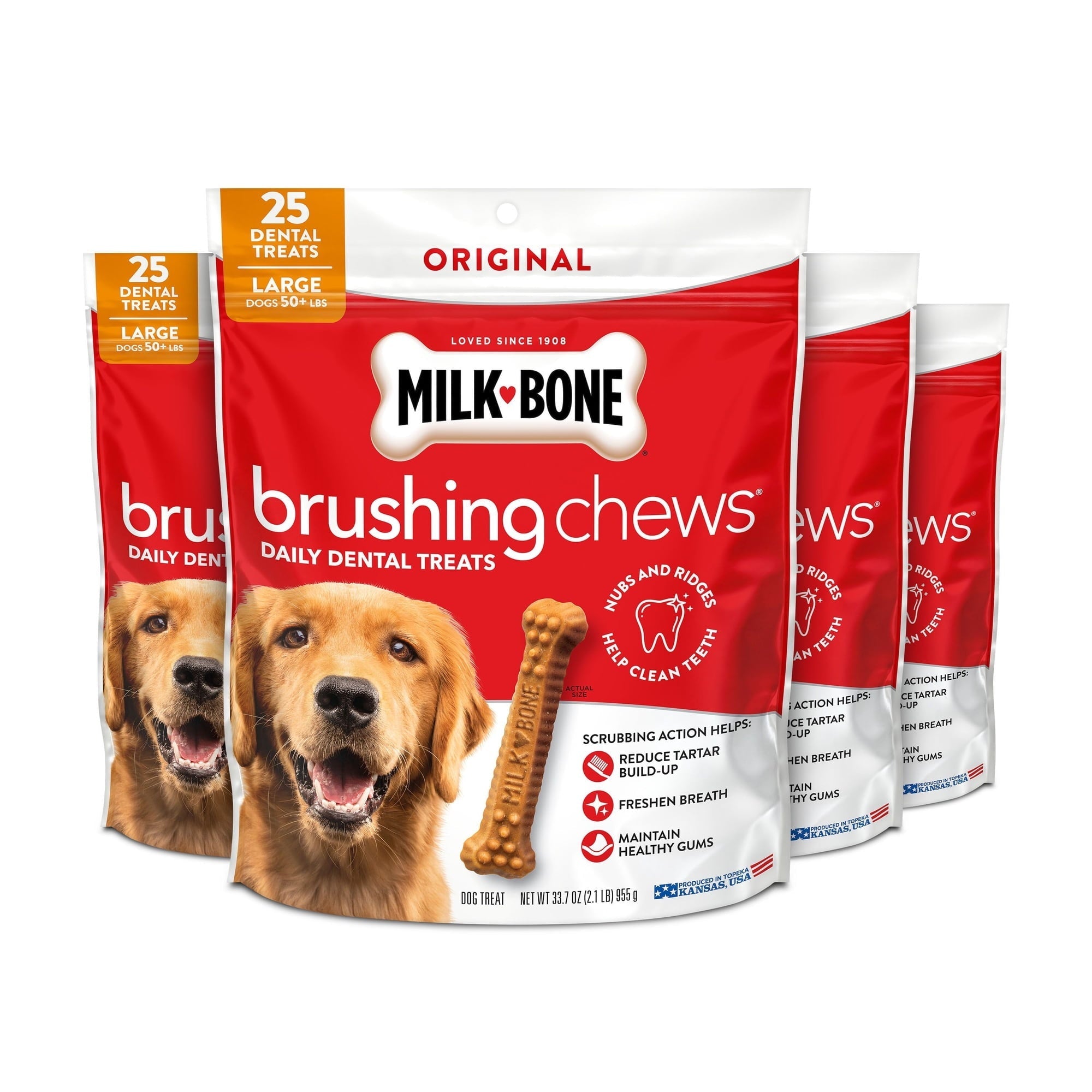 (2 pack) Milk Bone Brushing Chews Original Chicken Flavor Daily Dental Dog Treats, Large, 33.7 oz Bag
