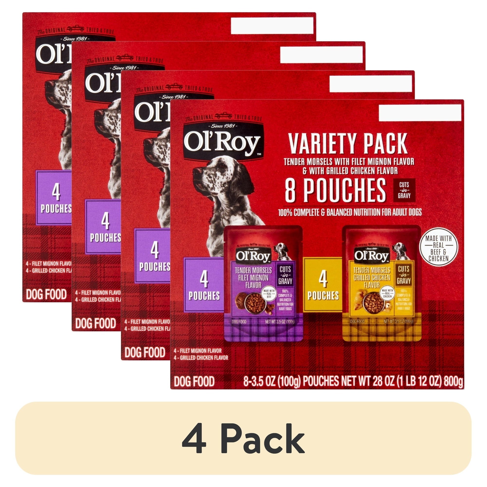 Ol' Roy Tender Morsels Filet Mignon and Grilled Chicken Cuts in Gravy Variety Pack, 3.5 oz Pouches (8 Pack)