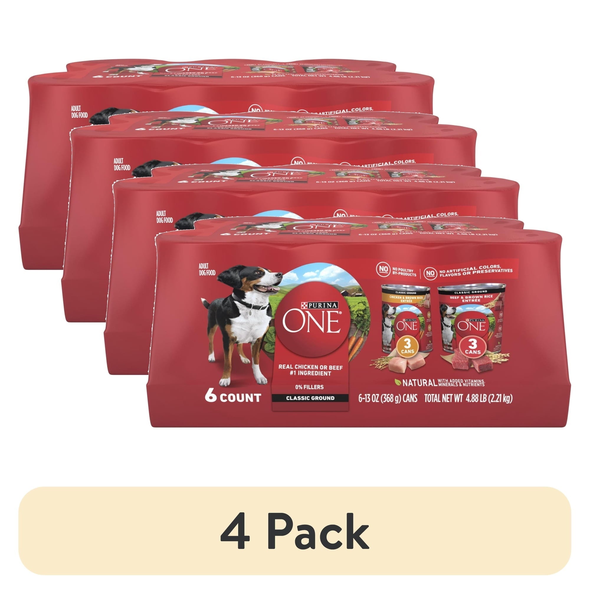 Purina ONE Natural Wet Dog Food, High Protein Soft Variety Pack, 13 oz Cans ()