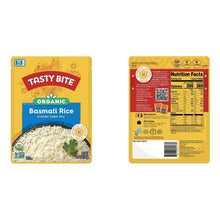 Organic basmati rice pouch front and back panels with Nutrition Facts