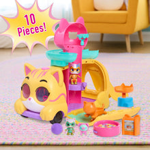 Disney Junior SuperKitties playset with yellow cat head car, purple track, and included figures