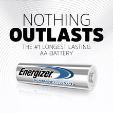 Energizer Ultimate Lithium AA battery, silver cell with metal terminals