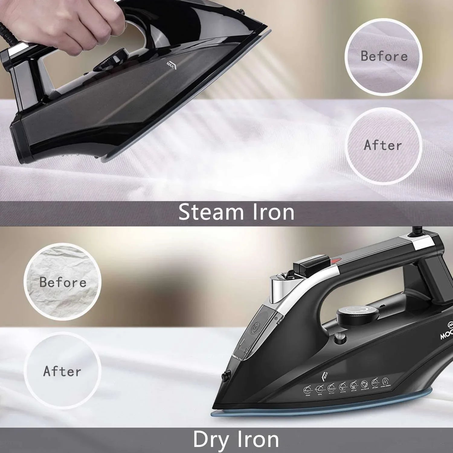 Moosoo Steam Iron 1800W Dry Iron Lightweight Anti-drip Iron with Auto-Off, ST1800 - USA MEGA SHOP
