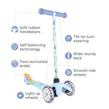 3-wheel toddler scooter with wide deck and light-up front wheels