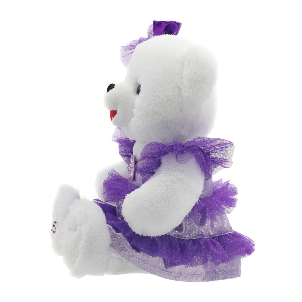 Snowflake Girl 2025 Teddy Bear Christmas Plush in Dress, White and Purple, 15", by Holiday Time - USA MEGA SHOP