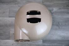 Enclosed cat litter box with dome hood and rear ventilation openings, top-down angle