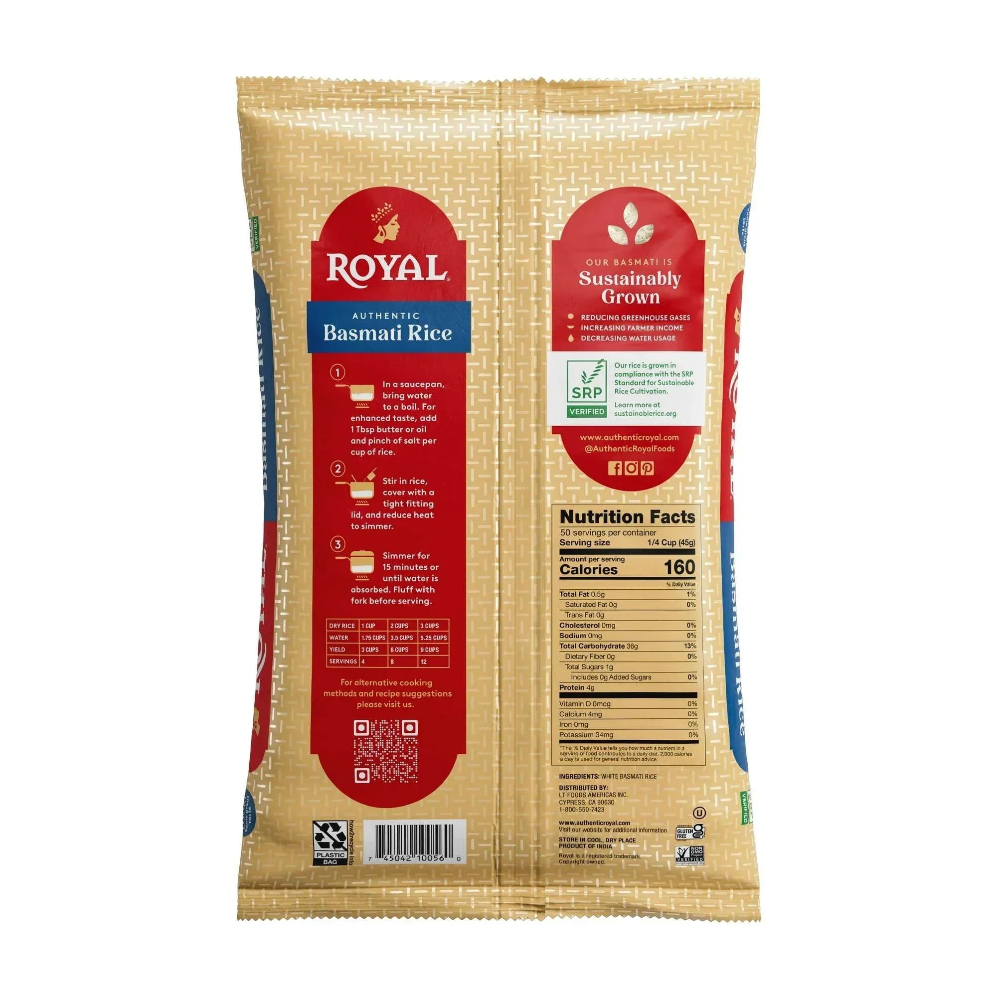 Authentic Royal Naturally Aged Indian White Basmati Rice, Long-Grain, Gluten-free - 5 lbs - USA MEGA SHOP