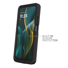 Black waterproof phone case with screen protector and protected side button openings