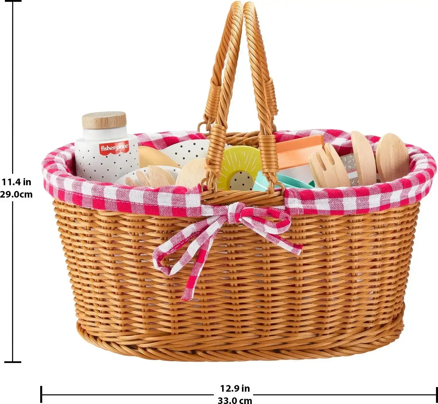 Fisher-Price Wooden Picnic Basket and Food Pretend Play Set for Preschool Kids, 31 Pieces - USA MEGA SHOP
