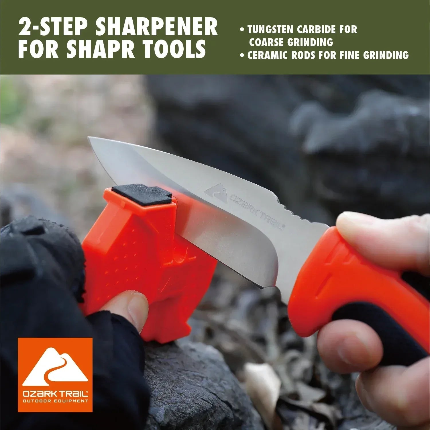 Ozark Trail 7-Piece Camping Tool Set with Hammer, Axe, Flashlight, and Knives, Batteries Included