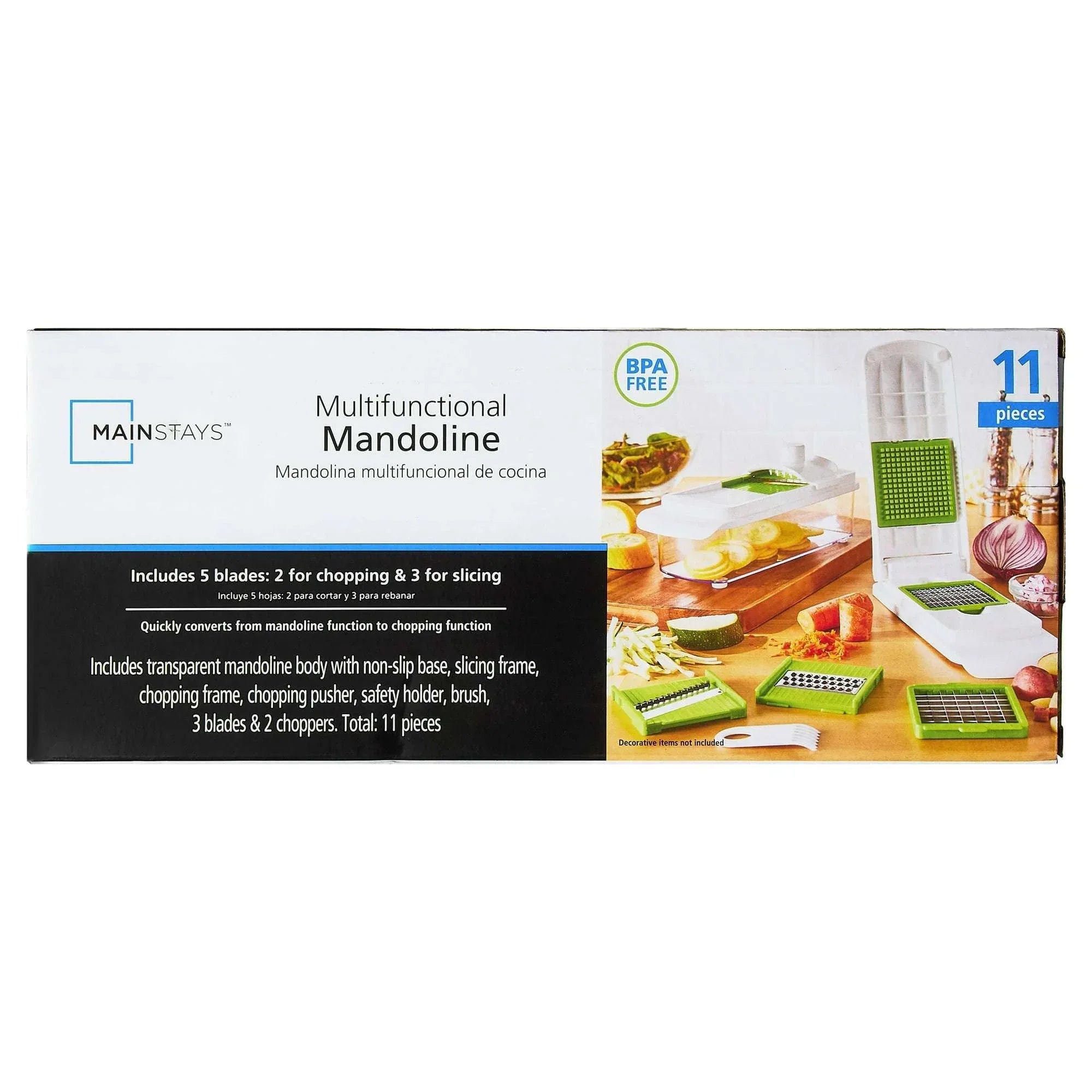 Mainstays 11 Pieces Multi-Function Nice Dicer and Mandoline, Stainless Steel, Green Glaze, 820g