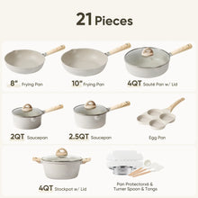 21-piece nonstick cookware set with frying pans, saucepans, sauté pan, and egg pan