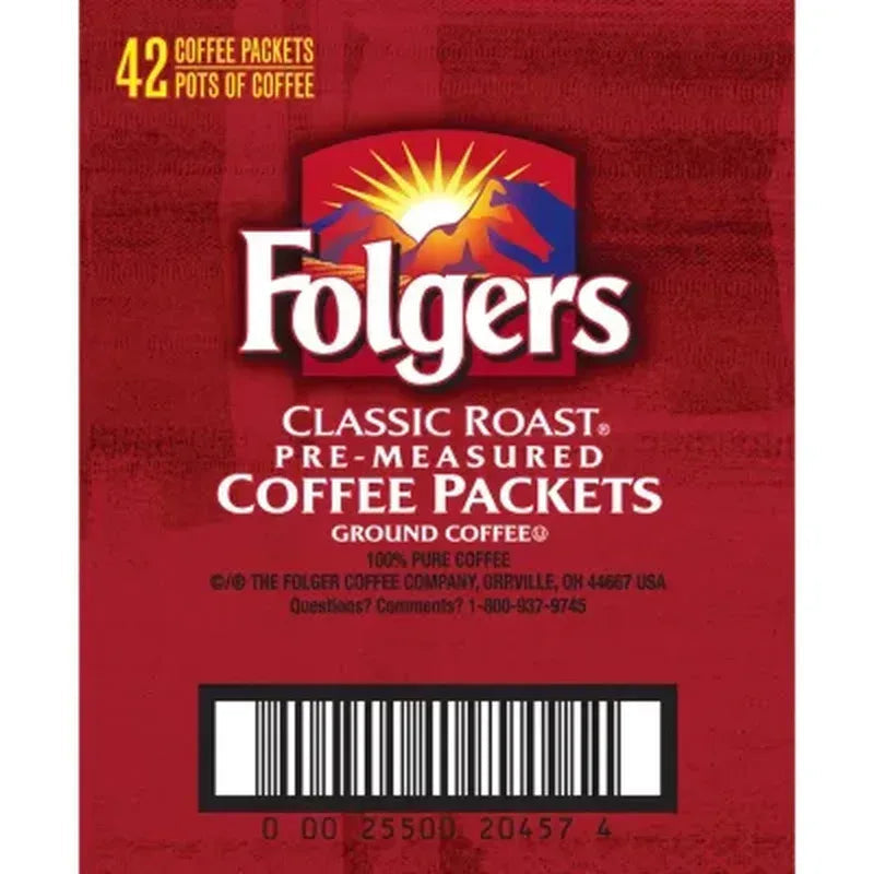 Folgers Classic Roast Ground Coffee Packets (1.2 Oz., 42 Ct.)