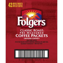 Folgers Classic Roast coffee packets box back with barcode on red panel
