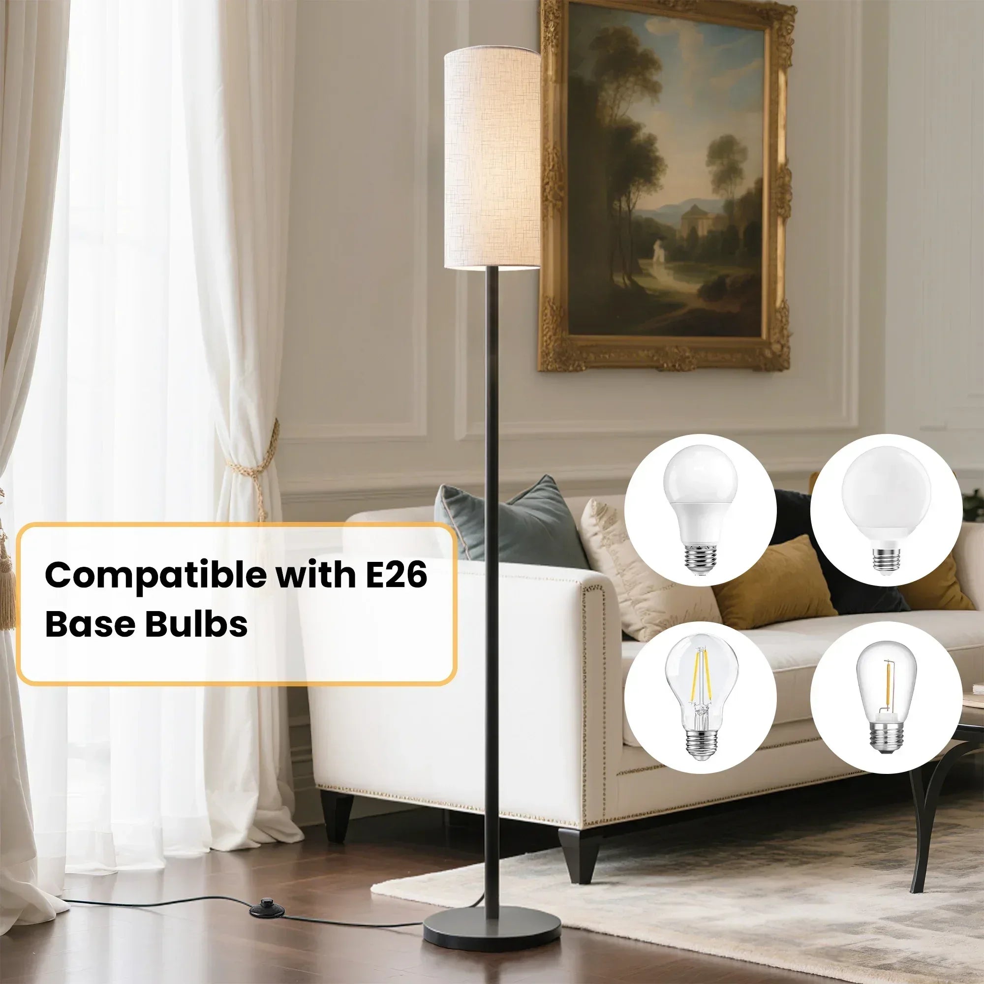 DAYBETTER LED Floor Lamp, with Remote Control, 3000K-6000K Stepless Dimming, 9W LED Bulbs, Standing Lamps for Living Room, Bedroom, Office