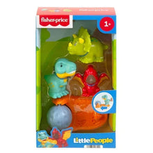 Dinosaur figure pack retail box showing teal, red, and green figures