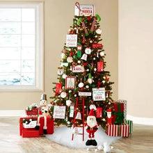 White faux fur Christmas tree skirt under a decorated tree, visible around the stand
