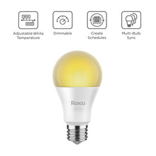 White A19 smart LED bulb with screw base, warm light glow