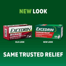 Excedrin Migraine Relief caplets 100-count boxes, old vs new look