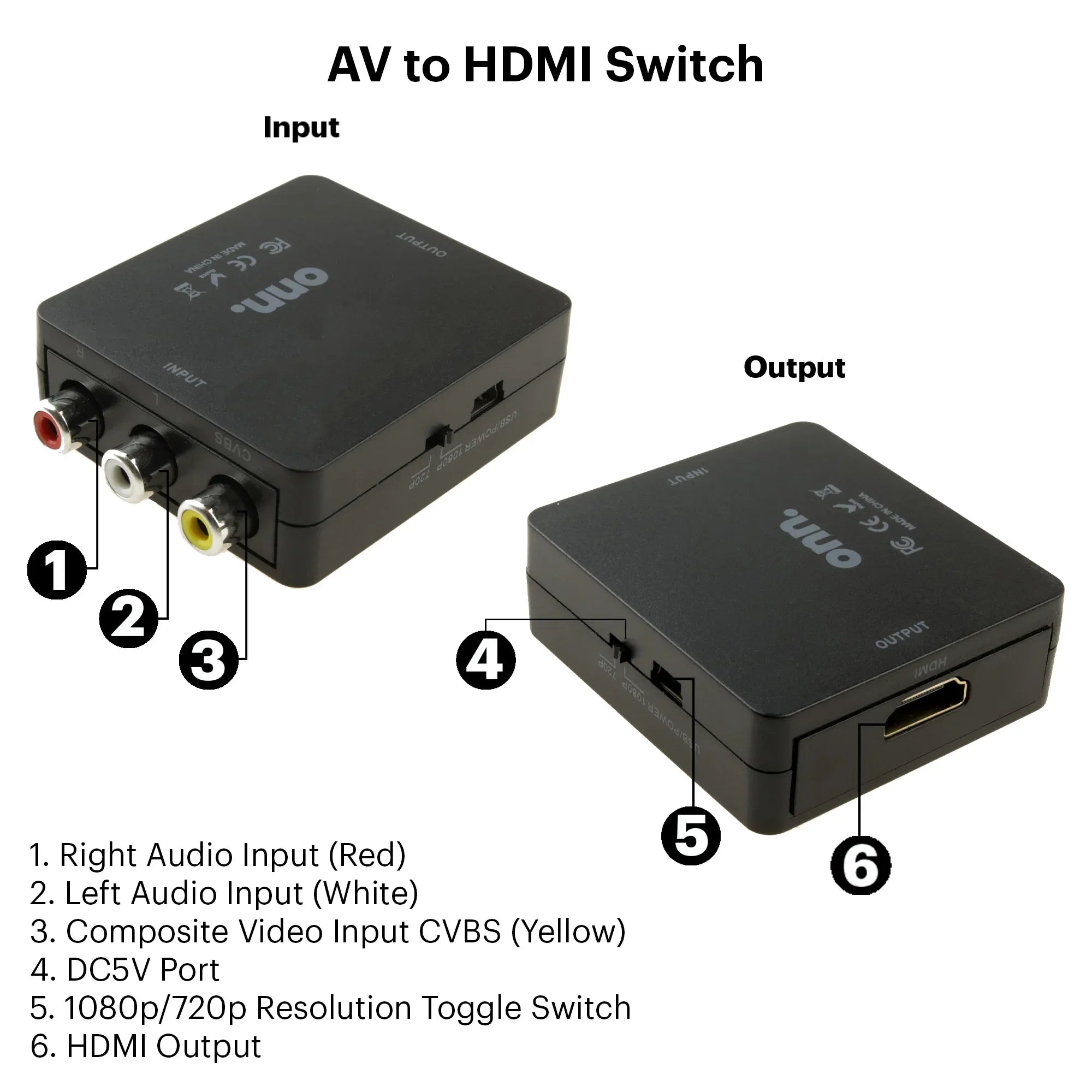 onn Composite AV to HDMI Converter, Black