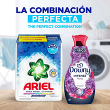 Laundry detergent powder bag beside a purple laundry liquid bottle