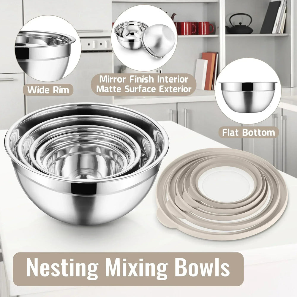Vesteel Mixing Bowls with Lids Set of 8, Stainless Steel Prep Bowls with Upgraded Airtight Visible Lid, Metal Nesting Bowl Attach with 3 Graters for Kitchen Grating/ Shredding / Mixing - USA MEGA SHOP