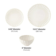 Scalloped stoneware plates set, three round sizes shown
