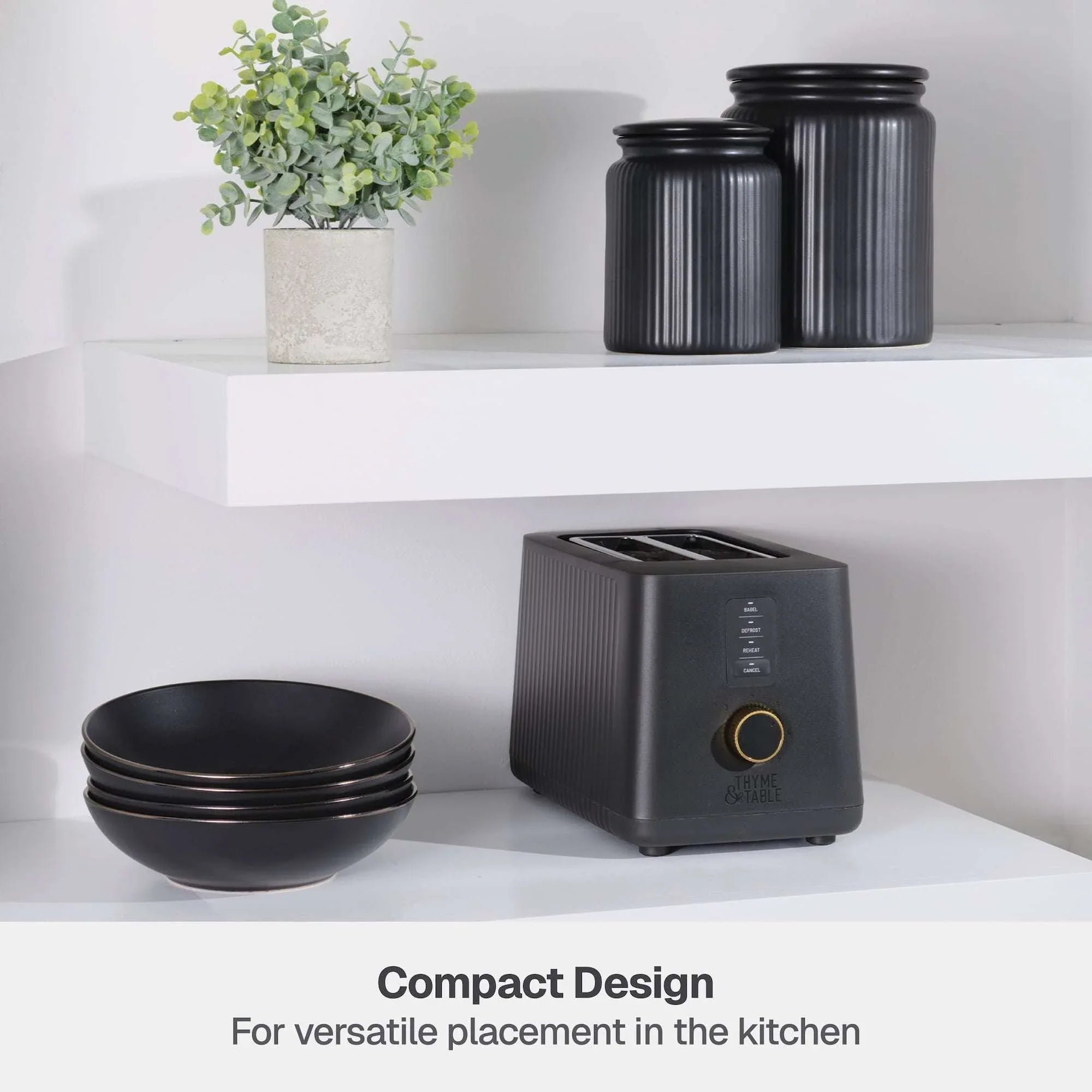 Thyme & Table 2-Slice Toaster, Extra-Wide Slots with Slide-Out Removable Crumb Tray, Slate Grey - USA MEGA SHOP