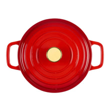 Carote red enamel cast iron dutch oven lid with gold knob and concentric ridges
