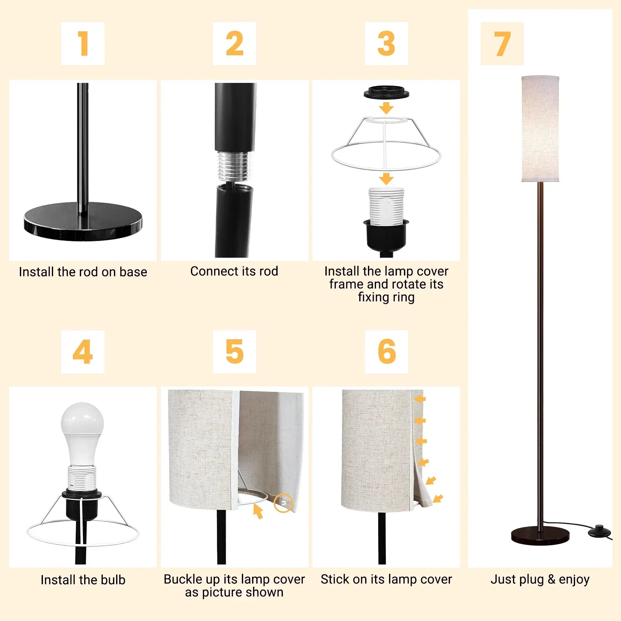 DAYBETTER LED Floor Lamp, with Remote Control, 3000K-6000K Stepless Dimming, 9W LED Bulbs, Standing Lamps for Living Room, Bedroom, Office - USA MEGA SHOP