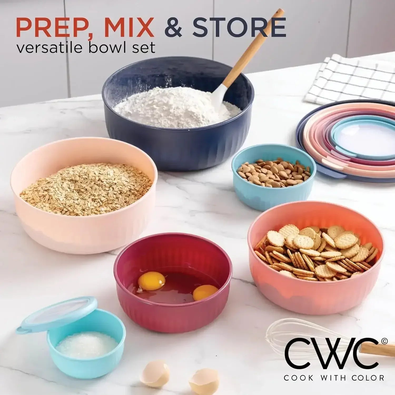 COOK WITH COLOR Meal Prep Containers Wide Mixing Bowls Food Storage Containers with Lid - USA MEGA SHOP