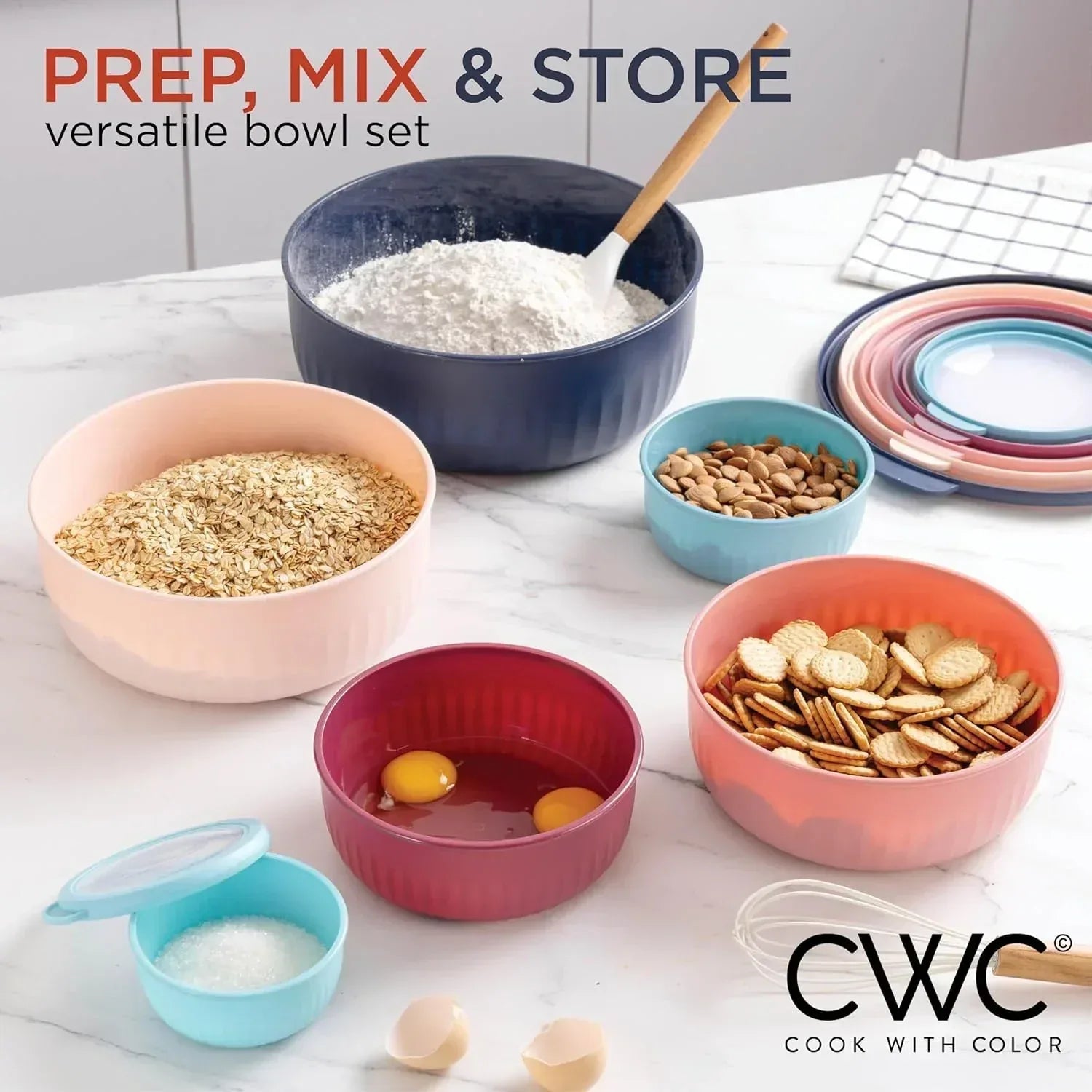 COOK WITH COLOR Meal Prep Containers Wide Mixing Bowls Food Storage Containers with Lids - USA MEGA SHOP