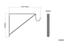 White 12-inch closet rod bracket dimension diagram with curved mounting hook