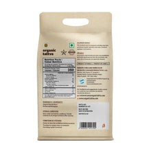 Organic basmati rice pouch back panel with nutrition facts table and product details.