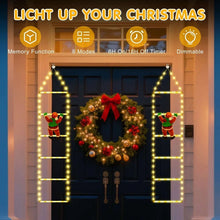 Christmas ladder light set with warm white LEDs and two hanging Santa figures
