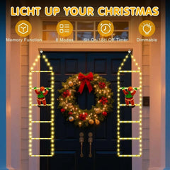 Fohil Christmas Lights, Novelty LED Ladder Lights with Climbing Santa, Christmas Decorations Indoor Outdoor, USB Rechargeable 8 Mode, Home Wall Door Decor