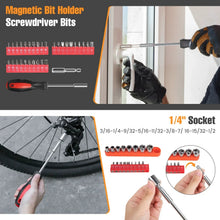Magnetic screwdriver bit holder with screwdriver bits and 1/4 socket set